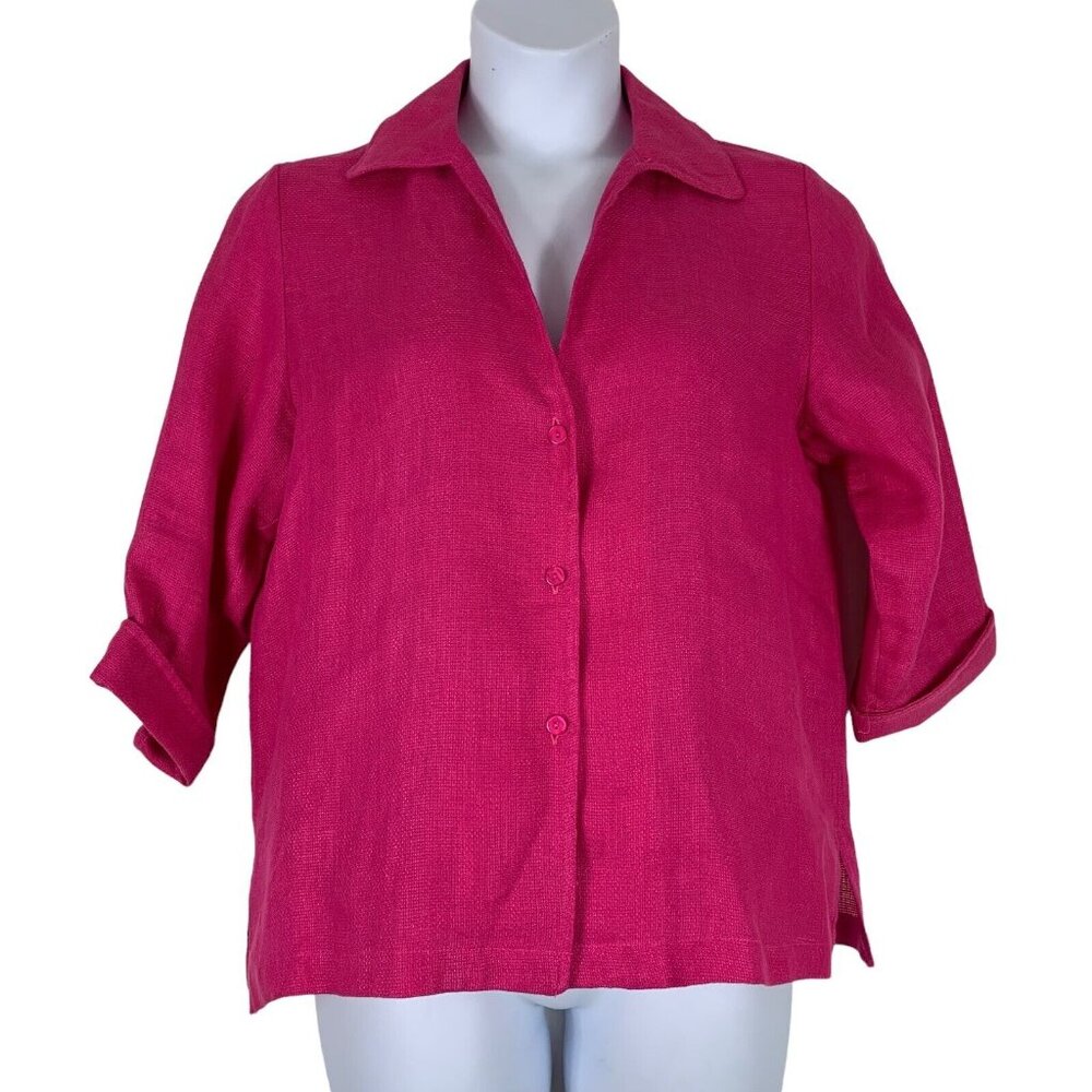 Design Exchange Lifestyle Size 8 Linen Shirt Button Front Pink Magenta Top